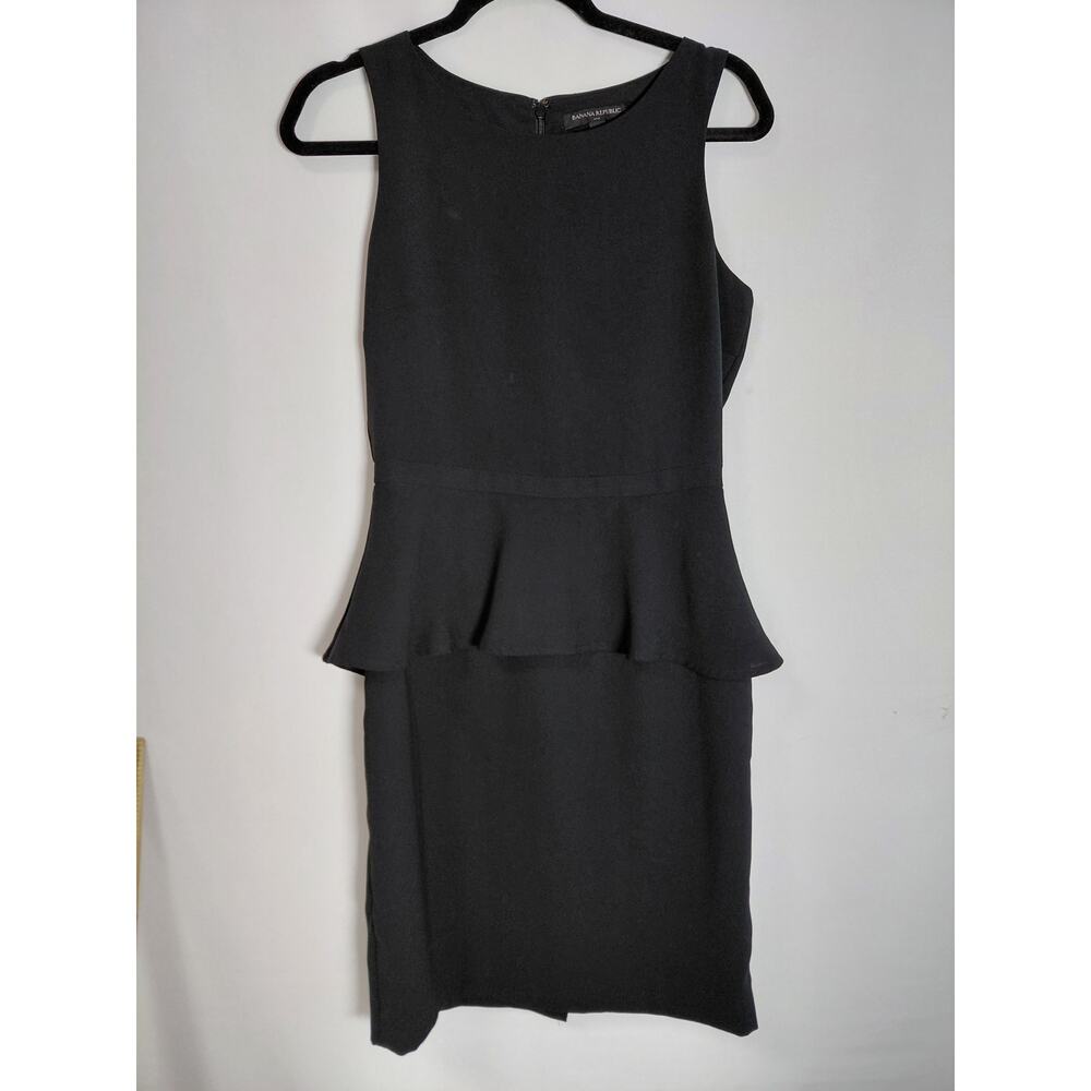 BANANA REPUBLIC Black Peplum Dress Solid Sleeveless Knee Length Women Size 4